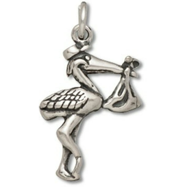 Sterling Silver Womens 1mm Box Chain 3D Stork With Baby Pendant Necklace 